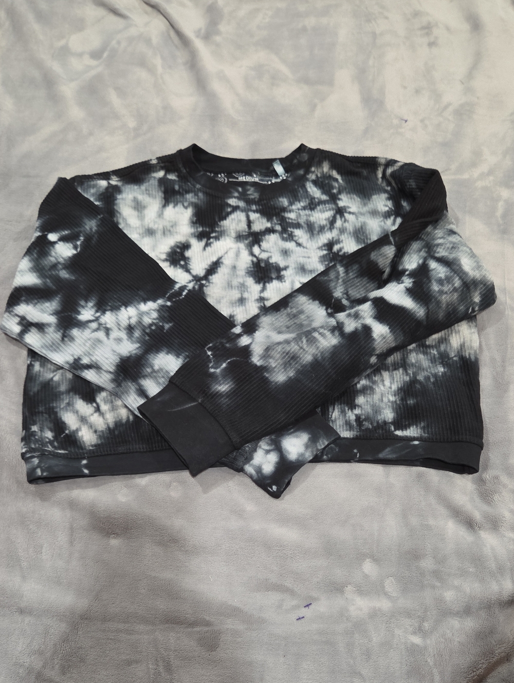 Pressbox Black & White Tie-Dye Ribbed Crewneck Sweatshirt